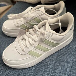 Adidas Classic White Sneakers with Green Stripes